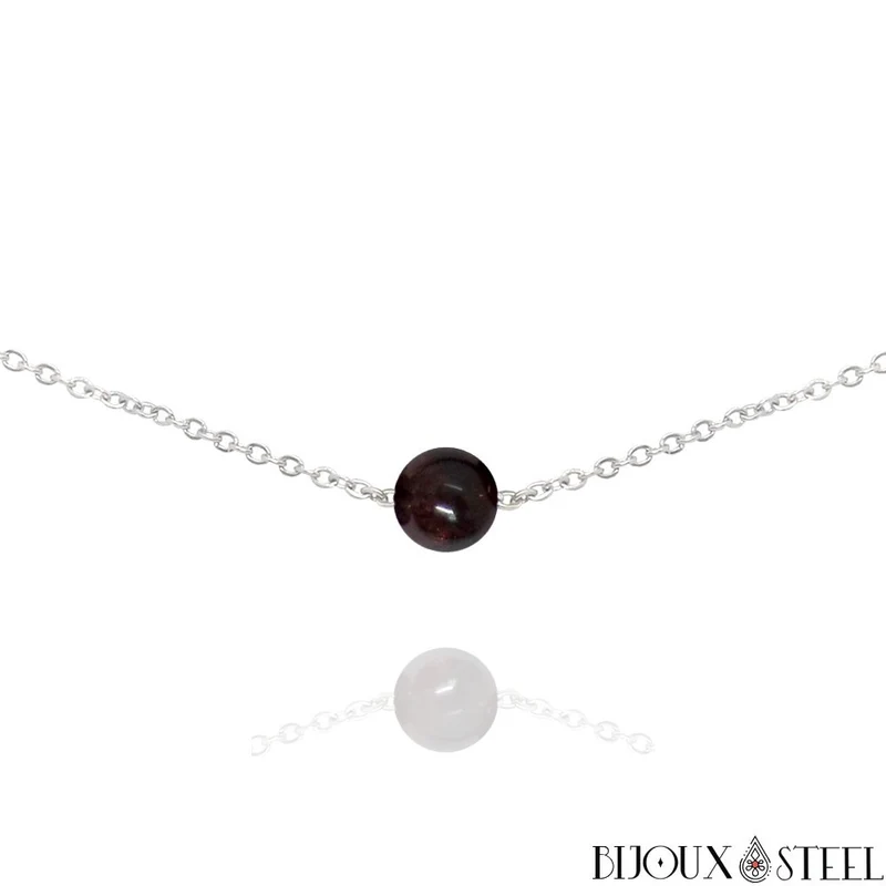 Collier à perle de grenat en acier inoxydable