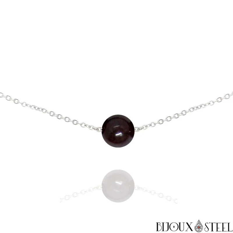 Collier à perle de grenat en acier inoxydable
