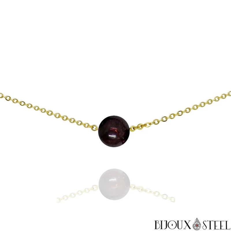 Collier à perle de grenat en acier inoxydable