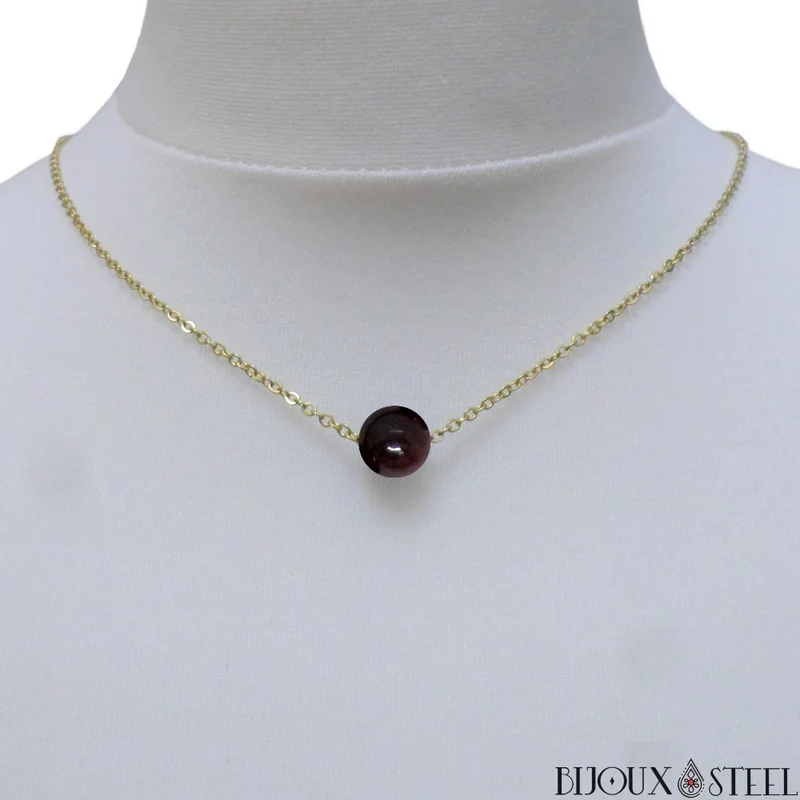 Collier à perle de grenat en acier inoxydable