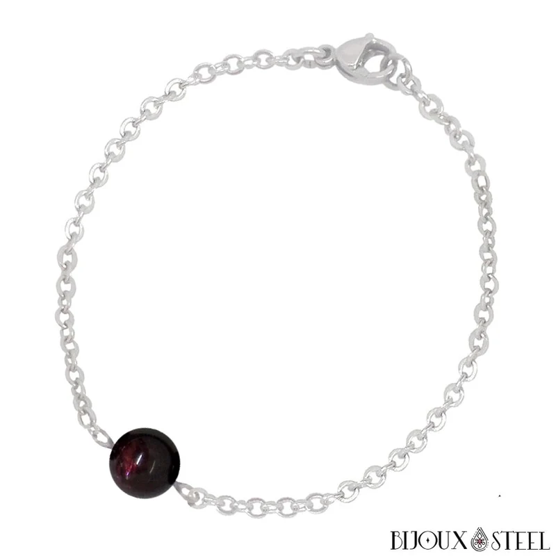 Bracelet à perle de grenat en acier inoxydable