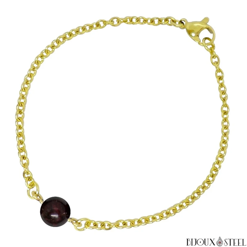 Bracelet à perle de grenat en acier inoxydable