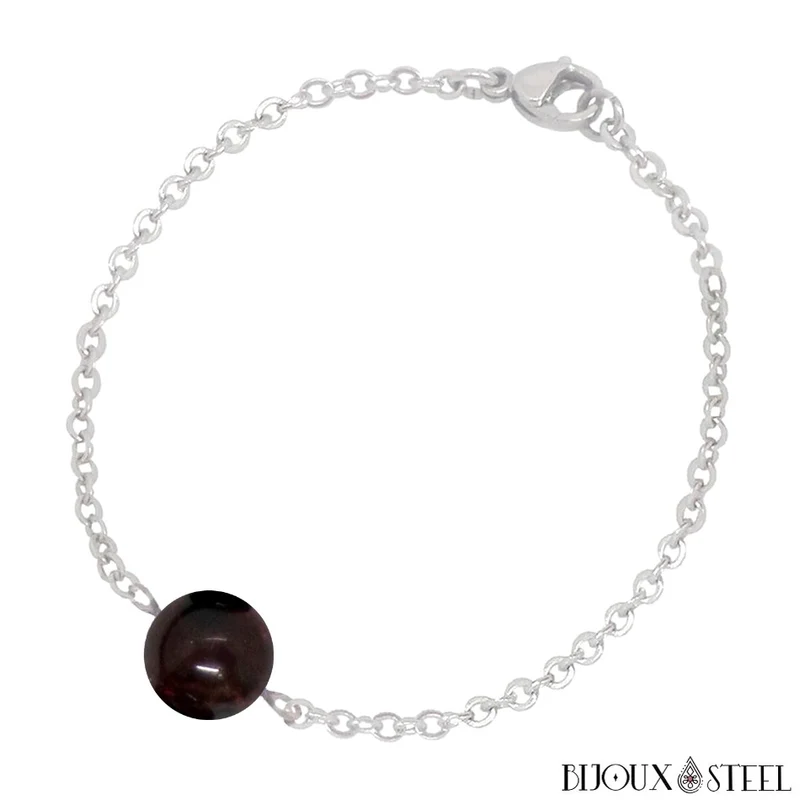 Bracelet à perle de grenat en acier inoxydable