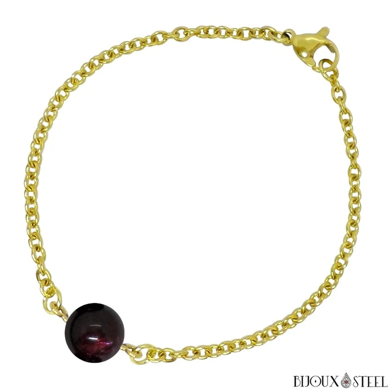 Bracelet à perle de grenat en acier inoxydable