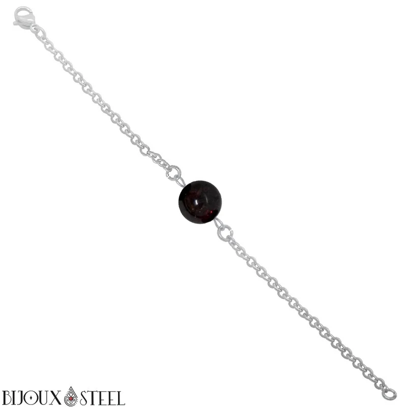 Bracelet à perle de grenat en acier inoxydable