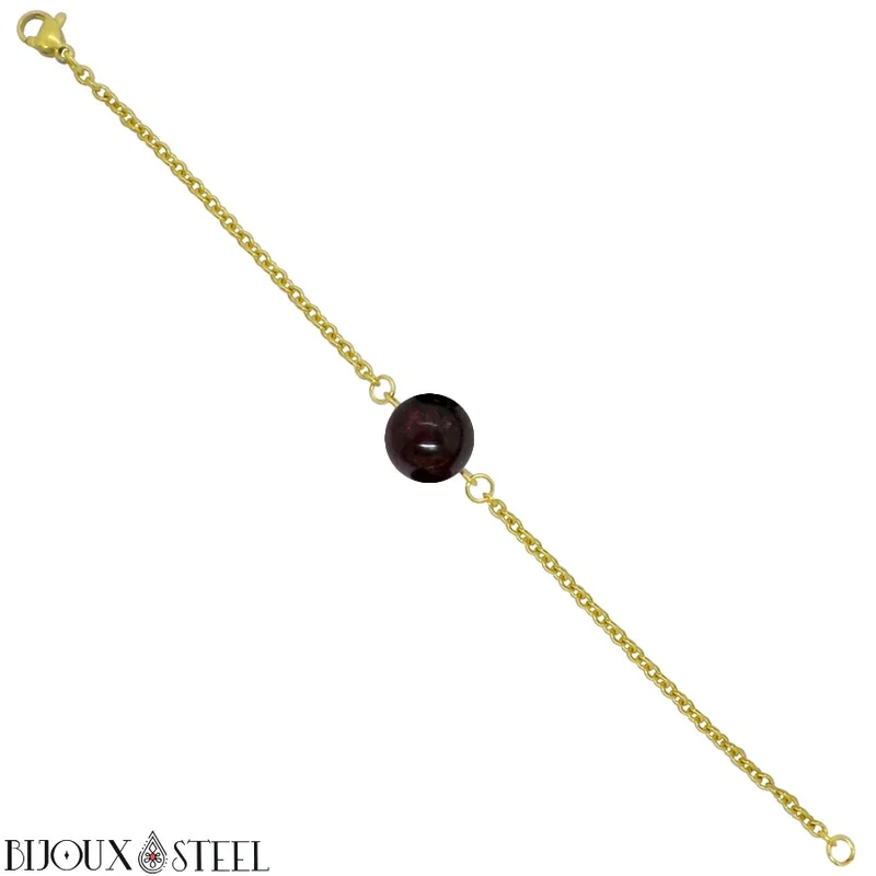 Bracelet à perle de grenat en acier inoxydable