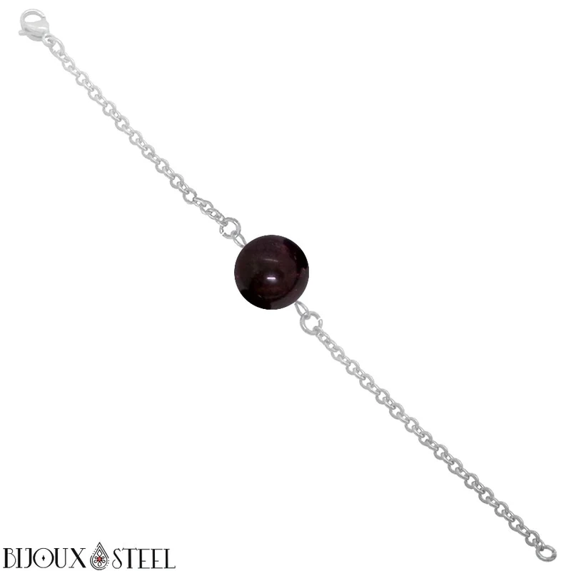 Bracelet à perle de grenat en acier inoxydable