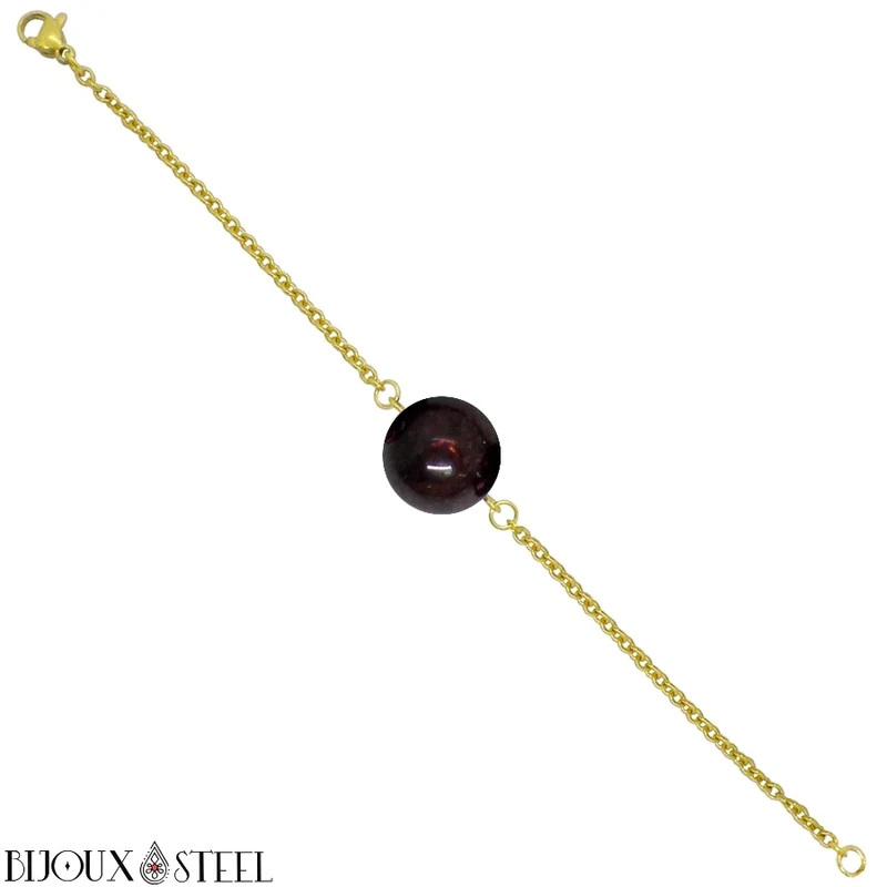 Bracelet à perle de grenat en acier inoxydable