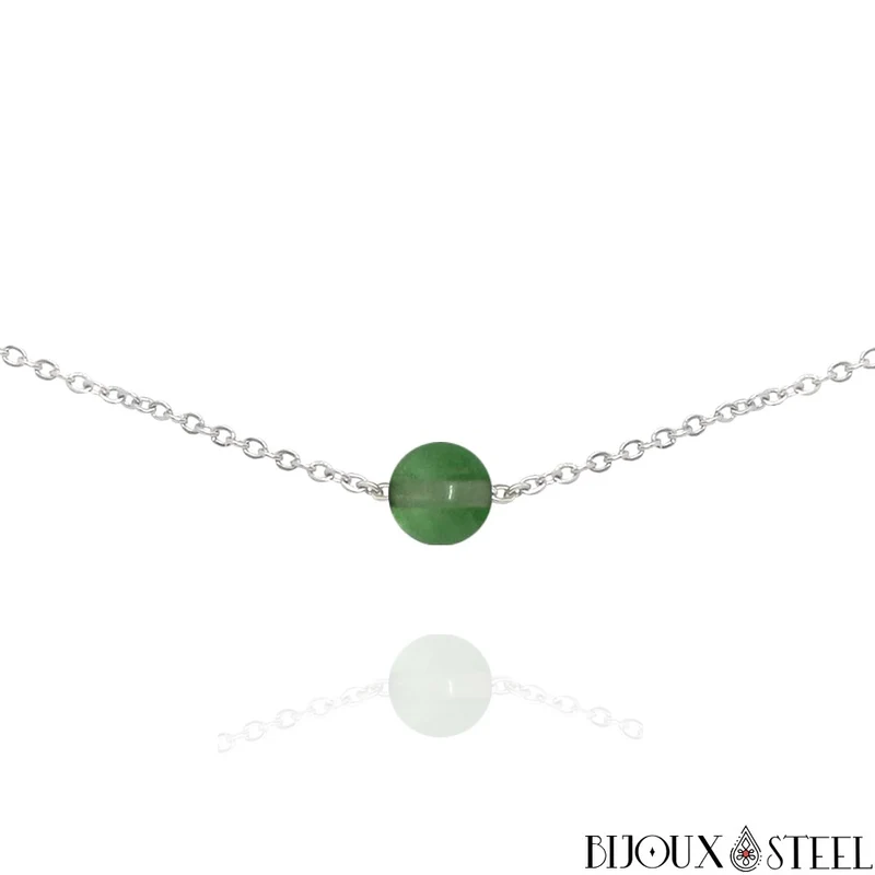 Collier à perle de fluorite verte en acier inoxydable