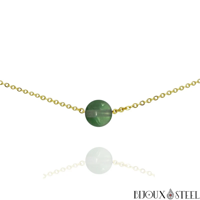Collier à perle de fluorite verte en acier inoxydable