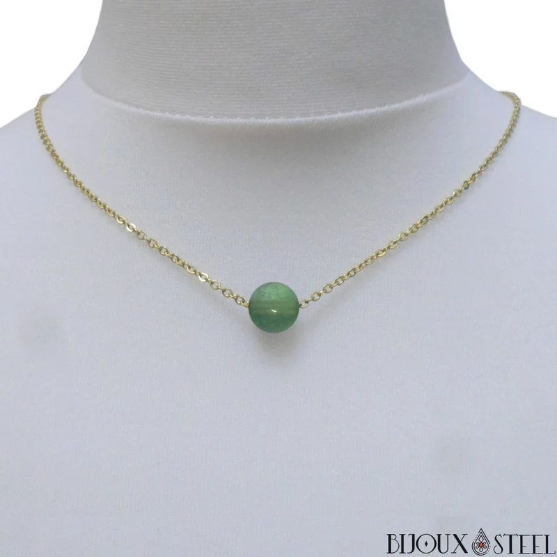 Collier à perle de fluorite verte en acier inoxydable