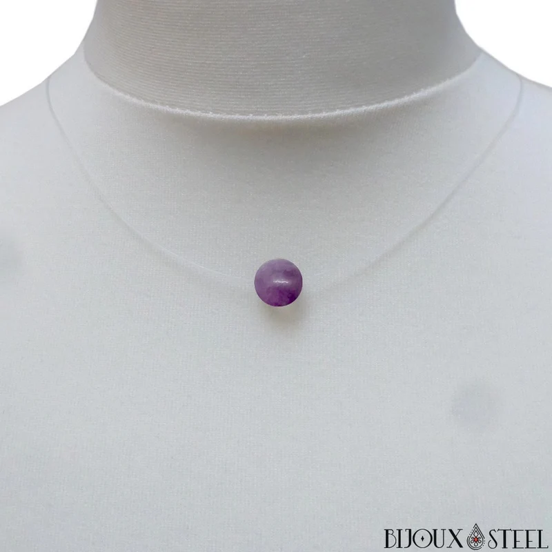 Collier à perle de fluorite violette sur fil de nylon