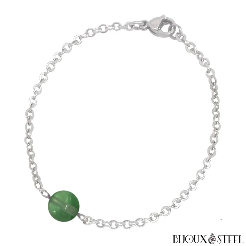 Bracelet à perle de fluorite verte en acier inoxydable