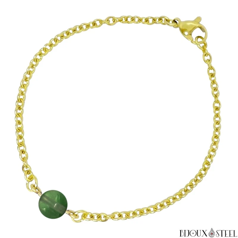 Bracelet à perle de fluorite verte en acier inoxydable