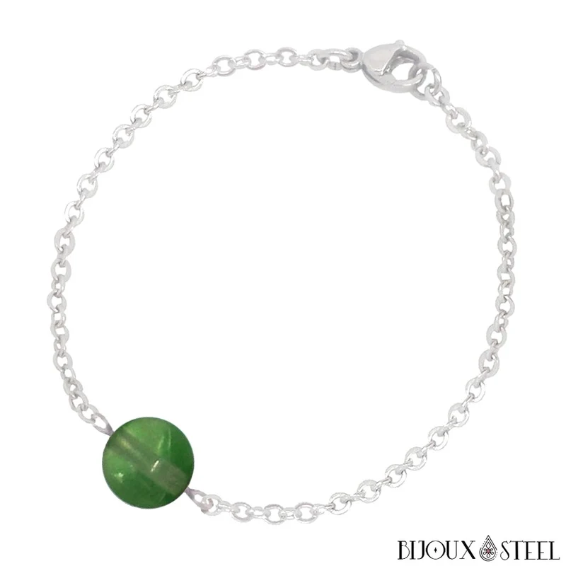 Bracelet à perle de fluorite verte en acier inoxydable
