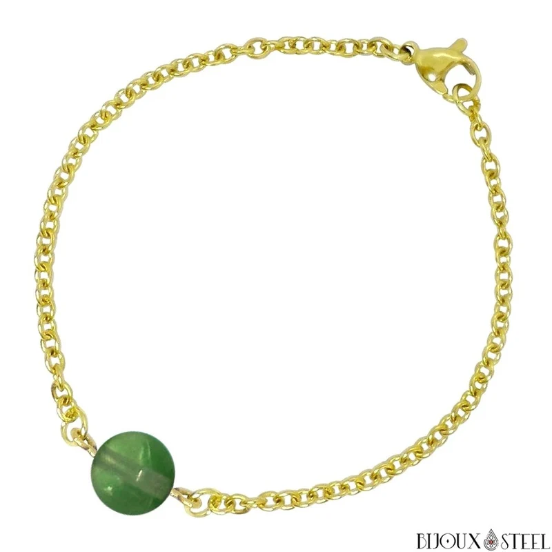 Bracelet à perle de fluorite verte en acier inoxydable