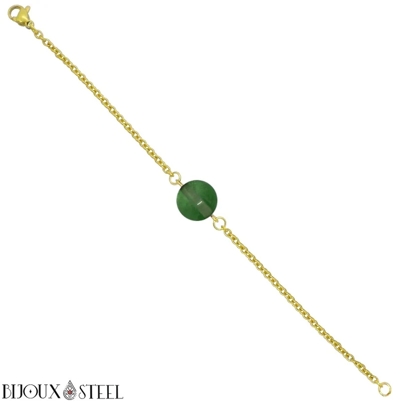 Bracelet à perle de fluorite verte en acier inoxydable
