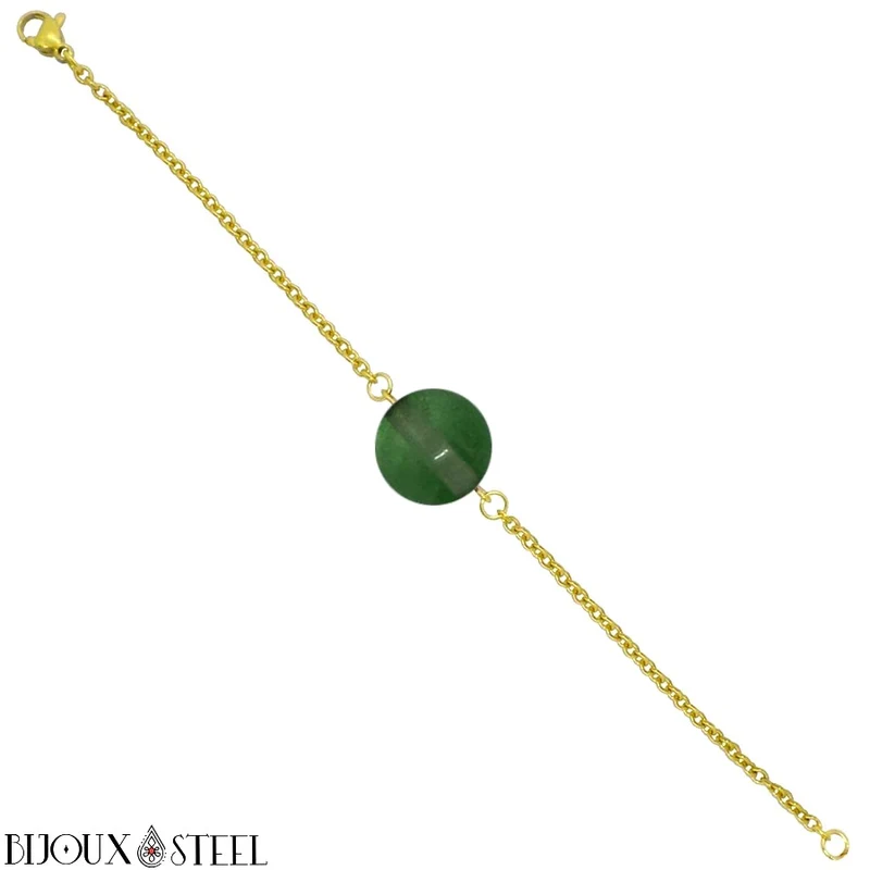 Bracelet à perle de fluorite verte en acier inoxydable