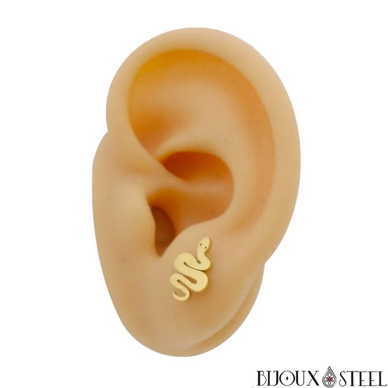 Boucles d'oreilles serpents dorés en acier inoxydable