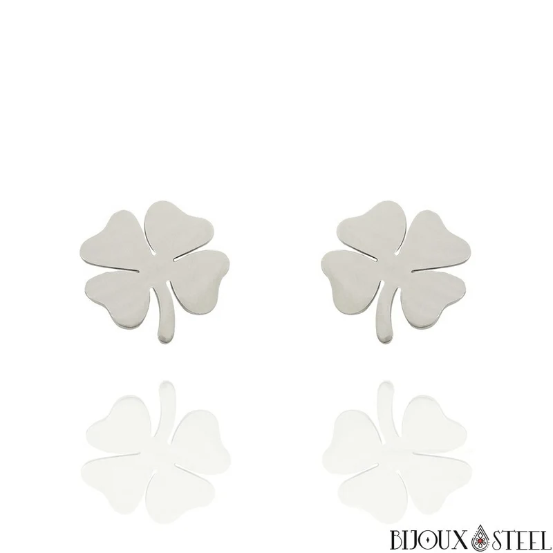 Boucles d'oreilles trèfles à quatre feuilles en acier inoxydable