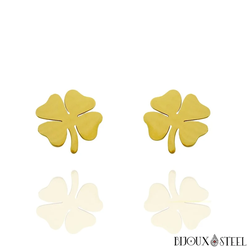 Boucles d'oreilles trèfles à quatre feuilles en acier inoxydable