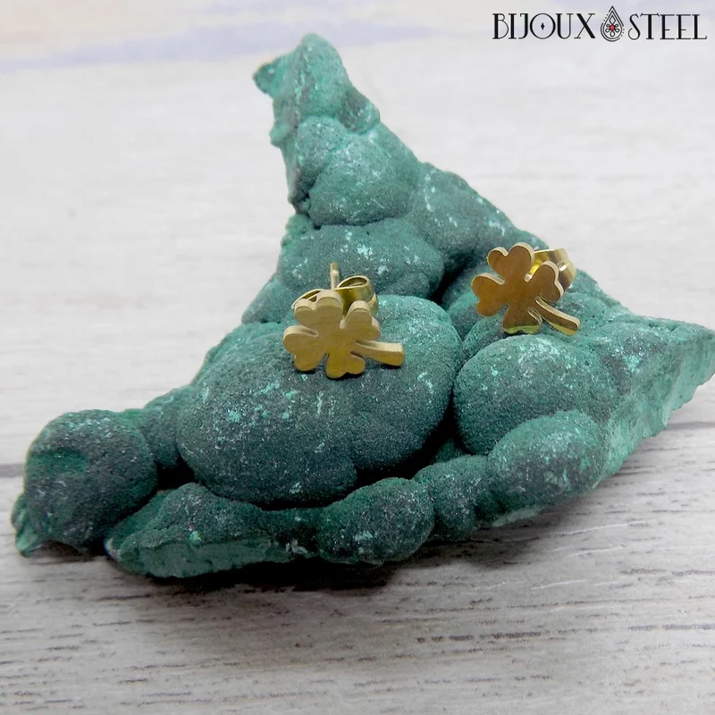 Boucles d'oreilles trèfles à quatre feuilles en acier inoxydable
