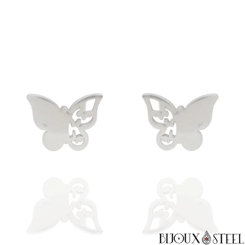 Boucles d'oreilles papillons en acier inoxydable