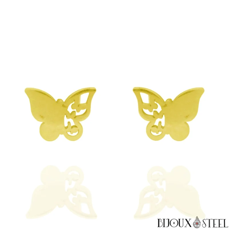 Boucles d'oreilles papillons en acier inoxydable