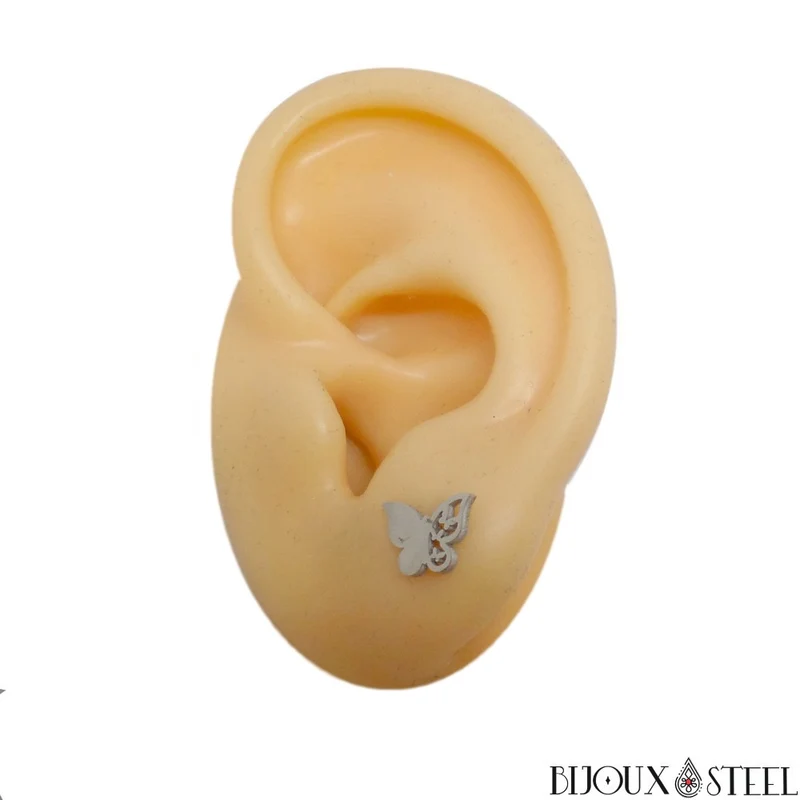 Boucles d'oreilles papillons en acier inoxydable