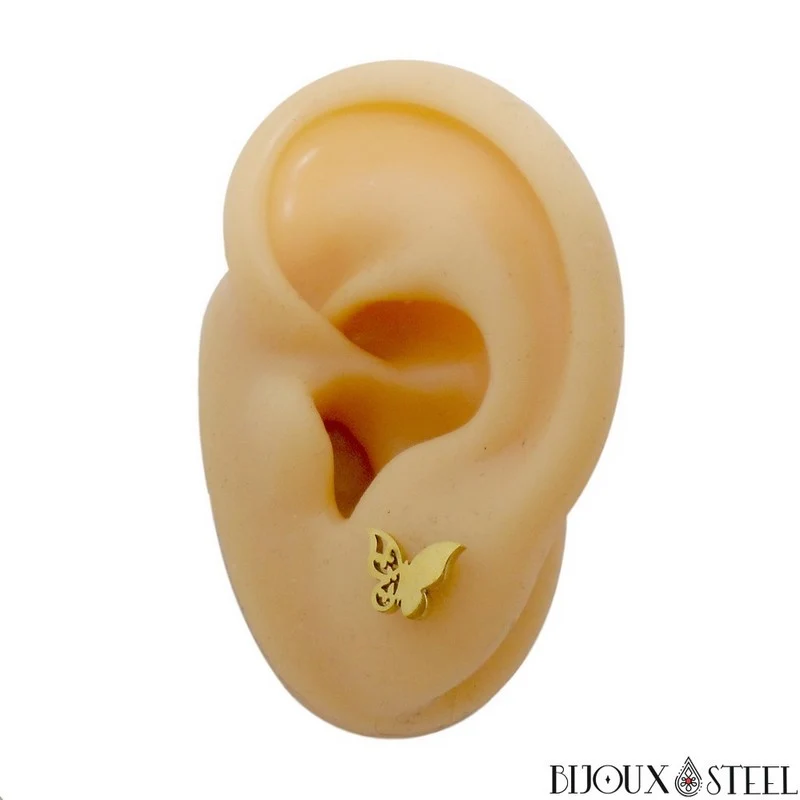 Boucles d'oreilles papillons en acier inoxydable