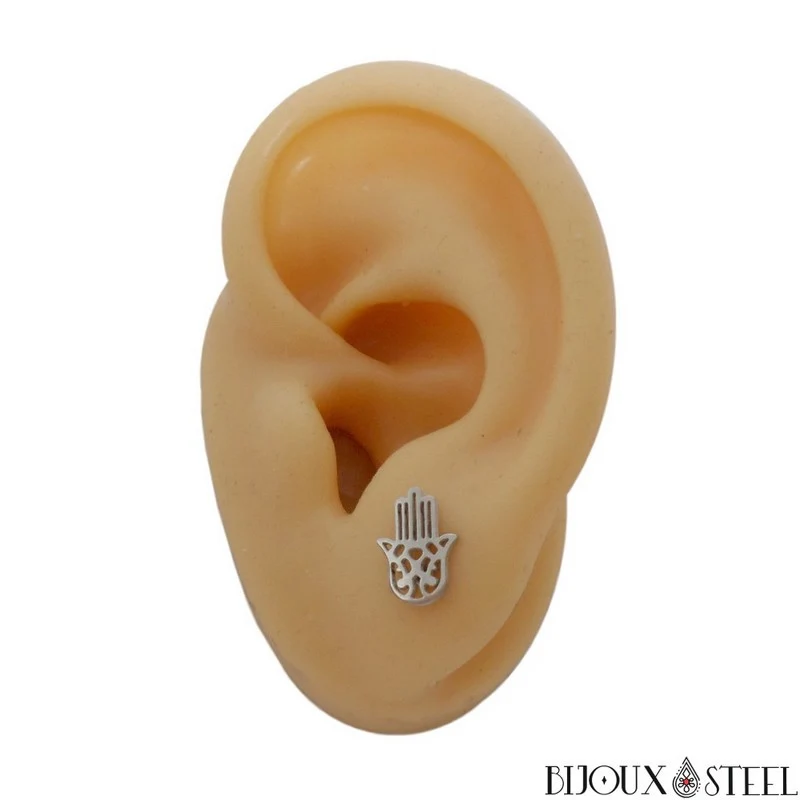 Boucles d'oreilles main de Fatma en acier inoxydable