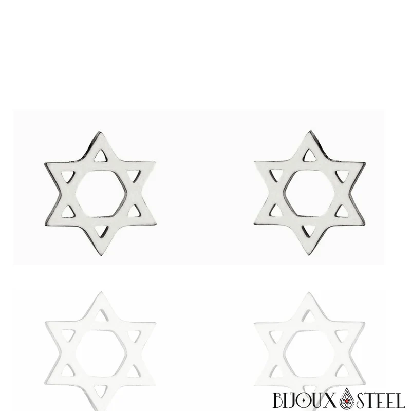 Boucles d'oreilles Étoile de David en acier inoxydable