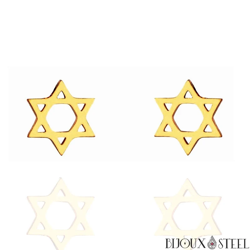 Boucles d'oreilles Étoile de David en acier inoxydable