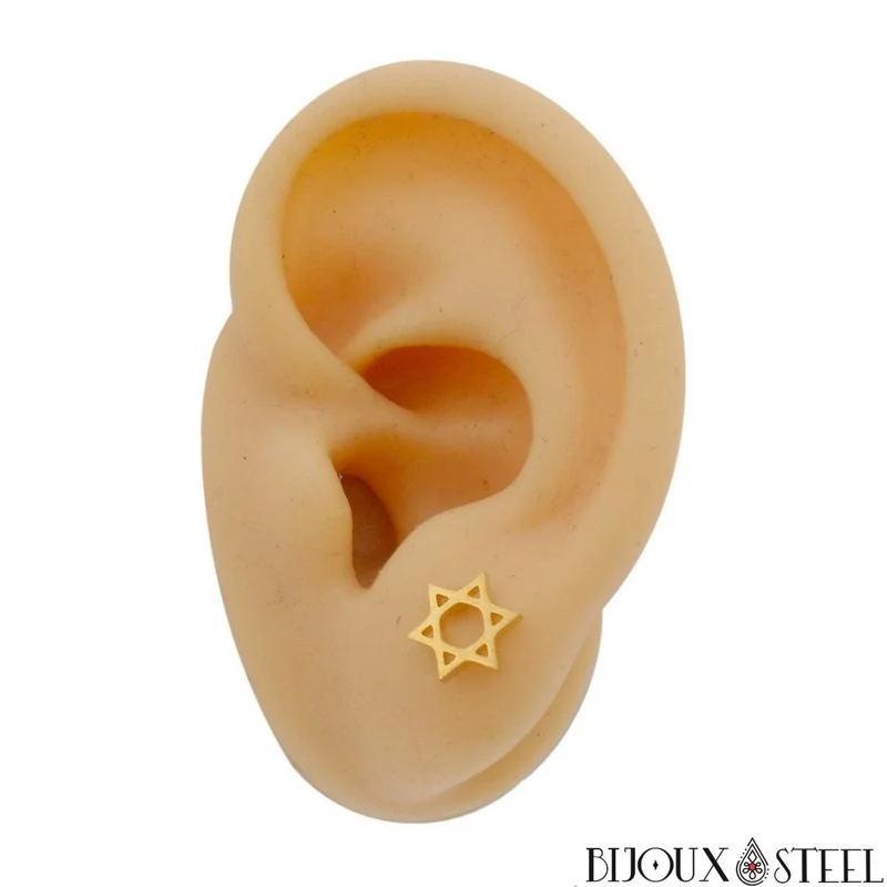 Boucles d'oreilles Étoile de David en acier inoxydable