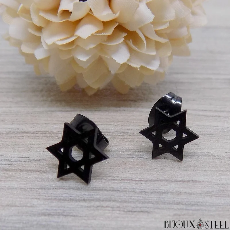 Boucles d'oreilles Étoile de David en acier inoxydable