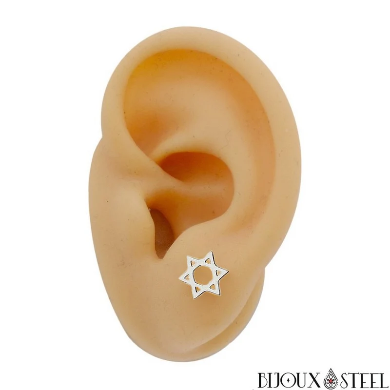 Boucles d'oreilles Étoile de David en acier inoxydable