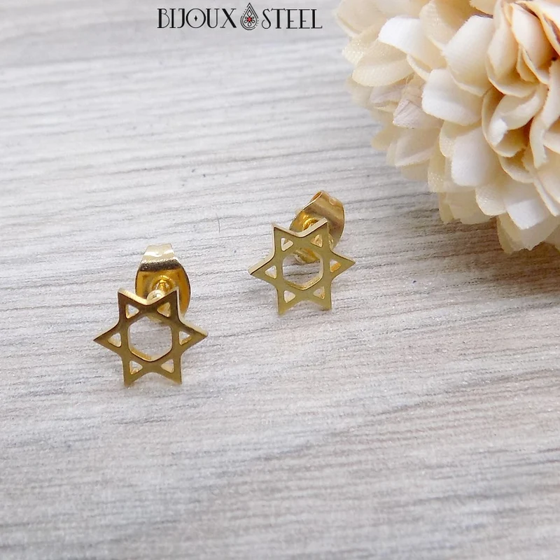 Boucles d'oreilles Étoile de David en acier inoxydable