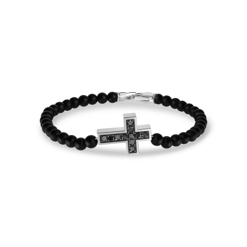 Bracelet de perles croisées en zircon noir