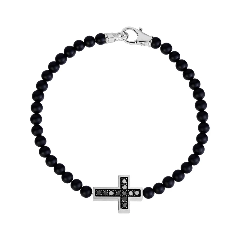 Bracelet de perles croisées en zircon noir