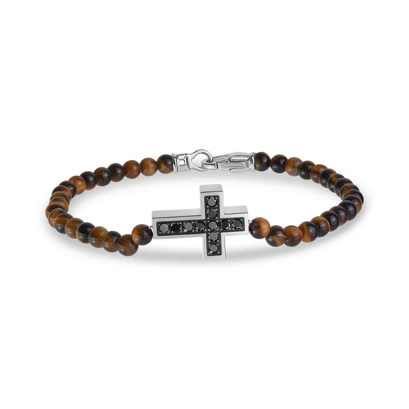 Bracelet de perles croisées en zircon noir