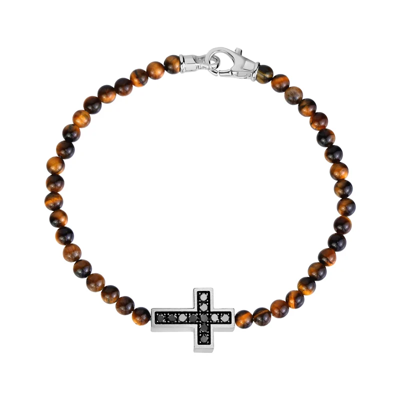 Bracelet de perles croisées en zircon noir