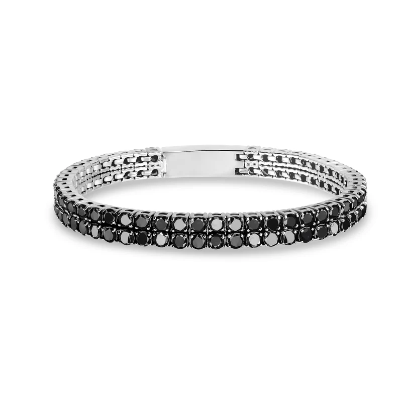 Bracelet de tennis à double rangée de pierres noires