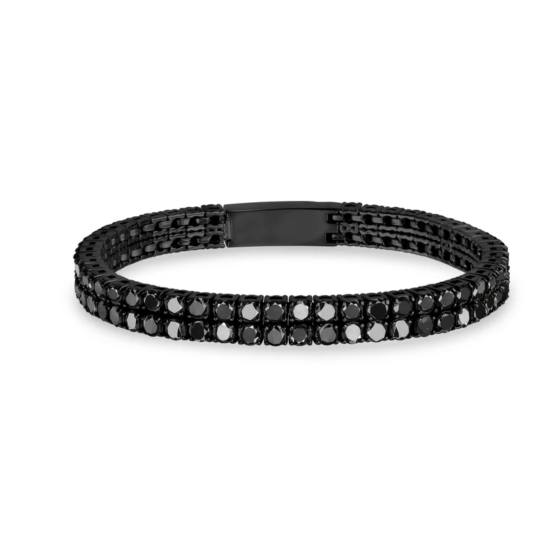 Bracelet de tennis à double rangée de pierres noires
