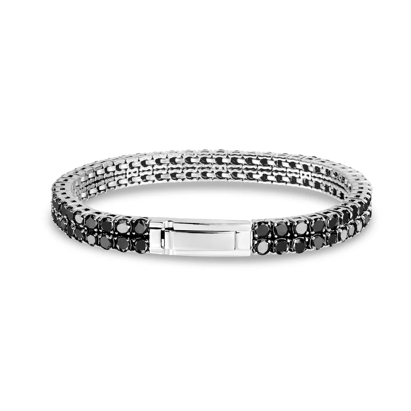 Bracelet de tennis à double rangée de pierres noires