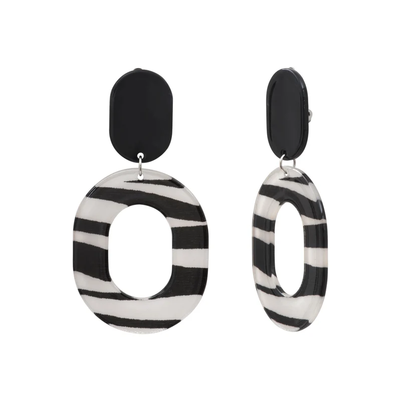Boucles d'oreilles Freja Clip en Acier et Acrylique Blanc-Noir