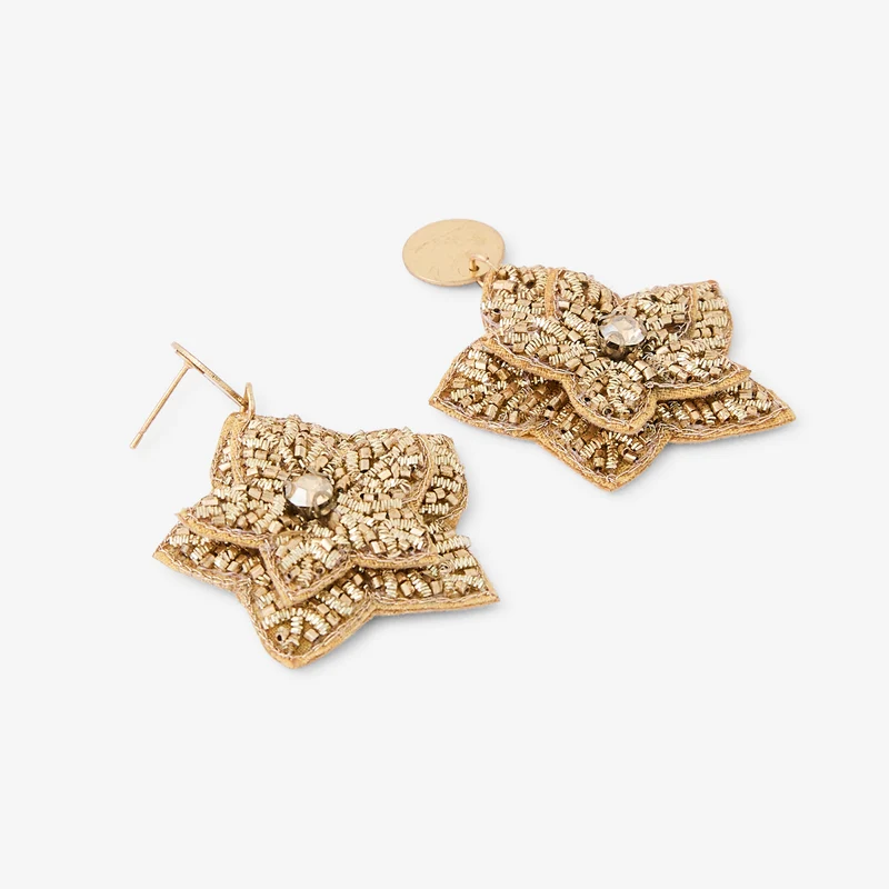 Boucles d'oreilles fleurs brodées Best vert paon