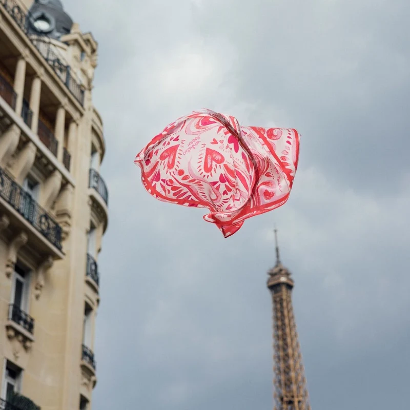 Foulard carré rose Orchydee