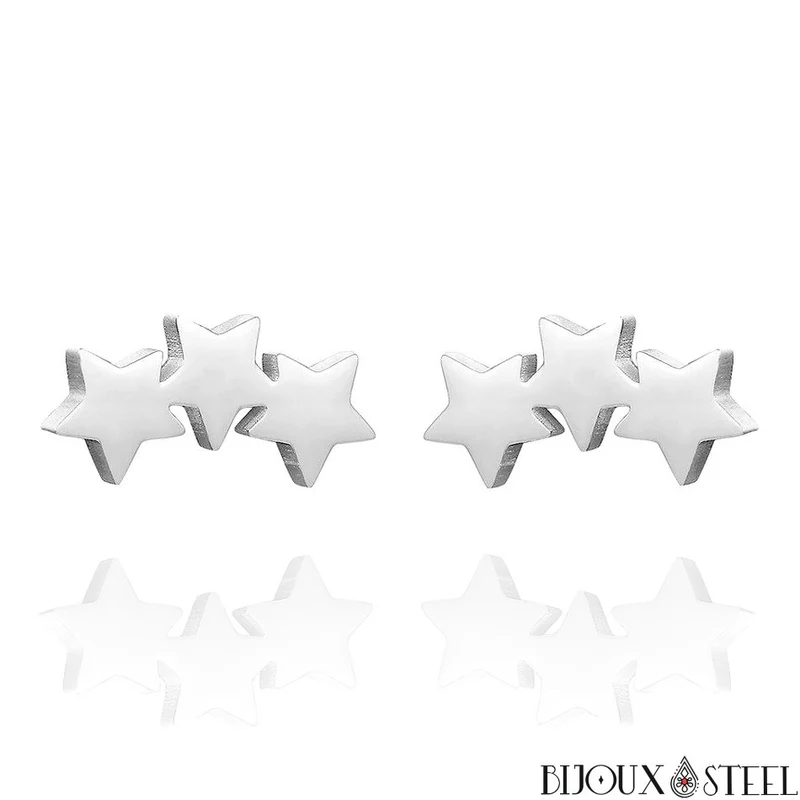 Boucles d'oreilles trois étoiles en acier inoxydable