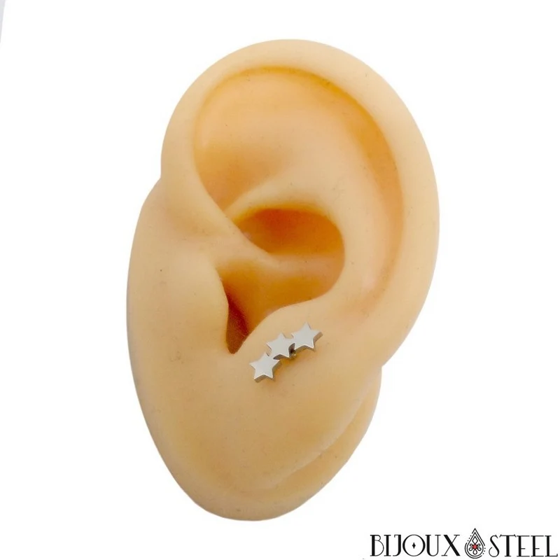 Boucles d'oreilles trois étoiles en acier inoxydable