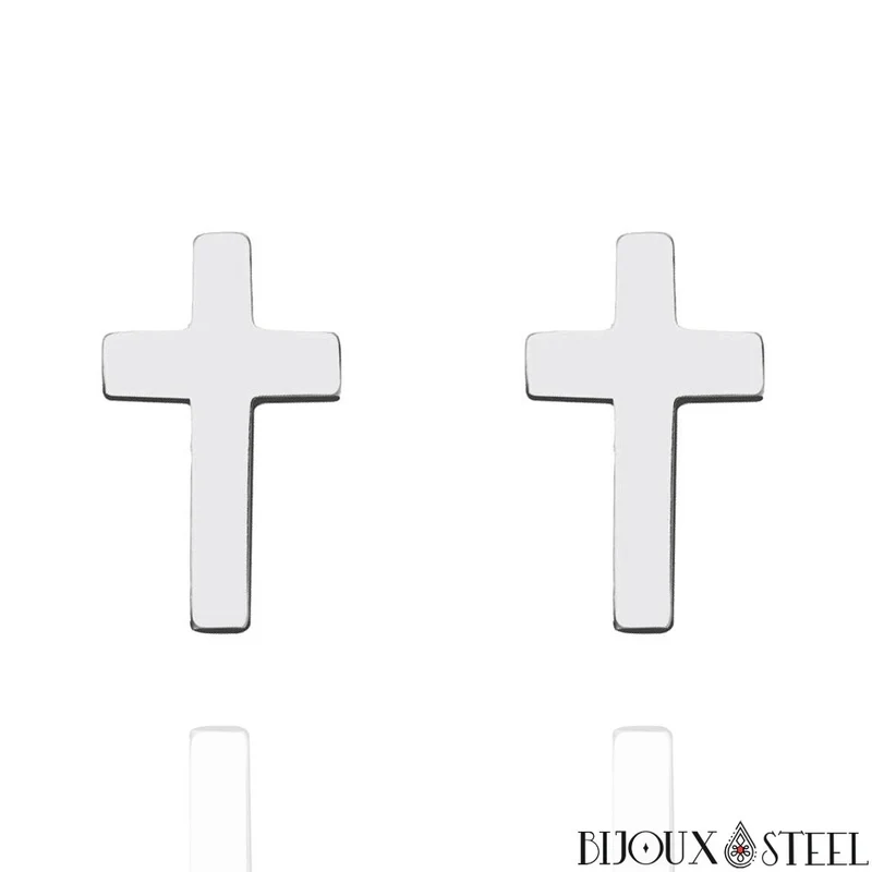 Boucles d'oreilles croix en acier inoxydable